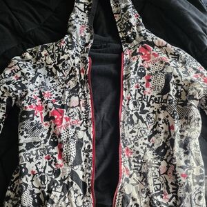 Vintage Graphic Print Hoodie with Red Accents Reversible 2000s Zumiez